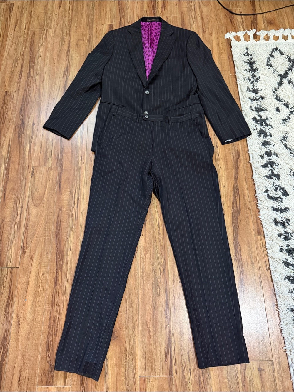 Harry Rosen Men's Black Pinstripe Suit with Purple Lining - Classic Two-Piece